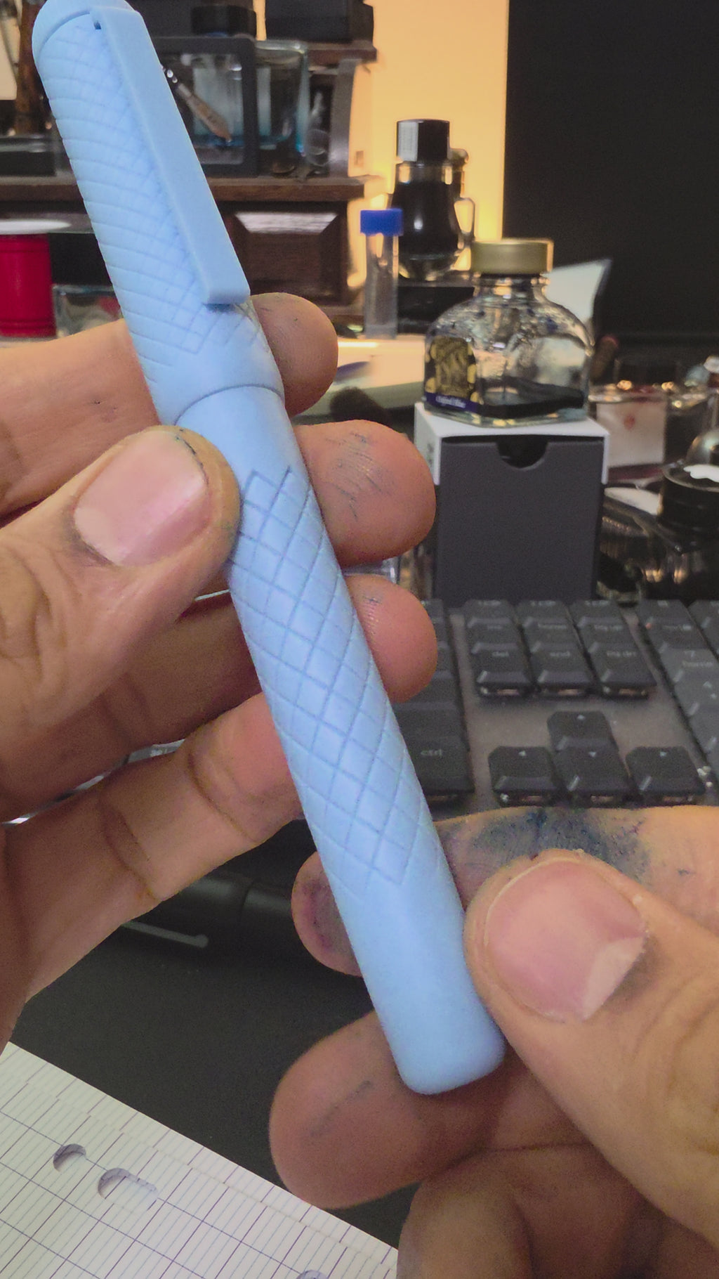 Beautiful Light Blue Fountain Pen-- With Stacked Flex Nib